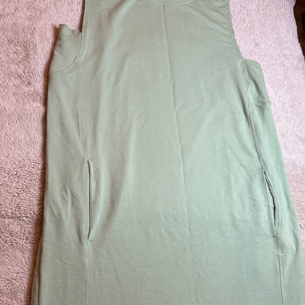 Sleeveless Green Maxi Dress Stretch Pockets Athleisure sz L - Picture 3 of 10